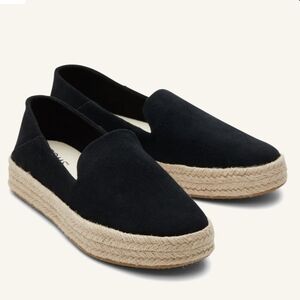 TOM'S Carolina Espadrille Black Suede Leather Slip-On's Size 8 Nwot Never Worn